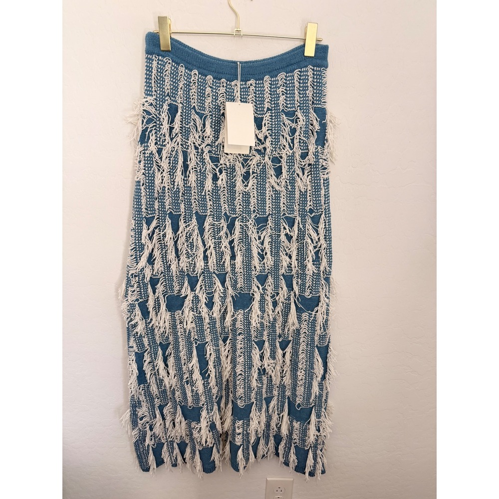 Ulla Johnson Rylan Skirt Bluette Avant Garde Boho Fringe Knit Midi Size L NEW